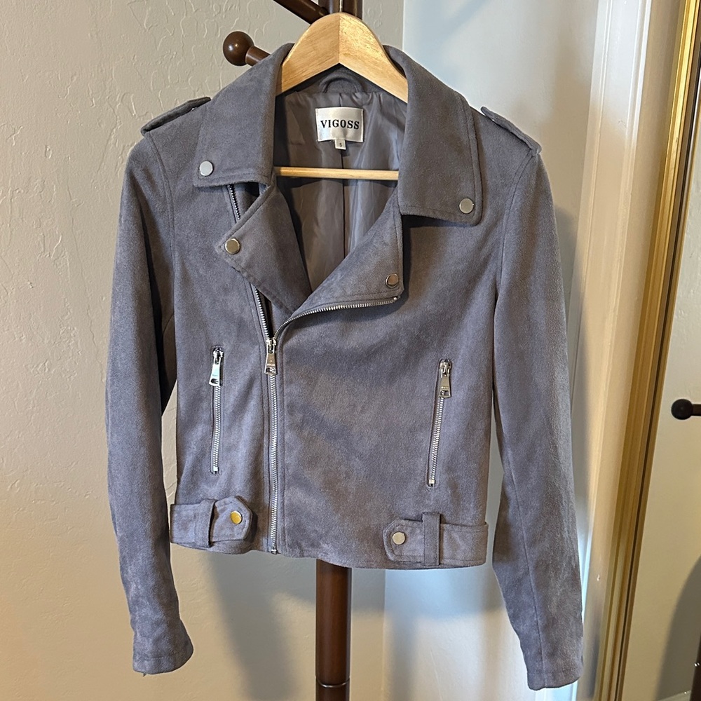 Vigoss Women's Charcoal Faux Suede Moto Jacket